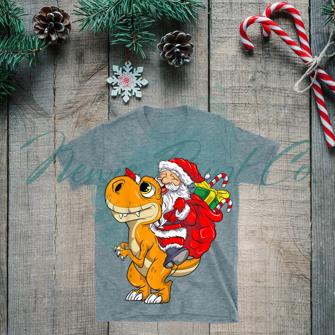 Santa Riding Dino - Christmas T-shirt