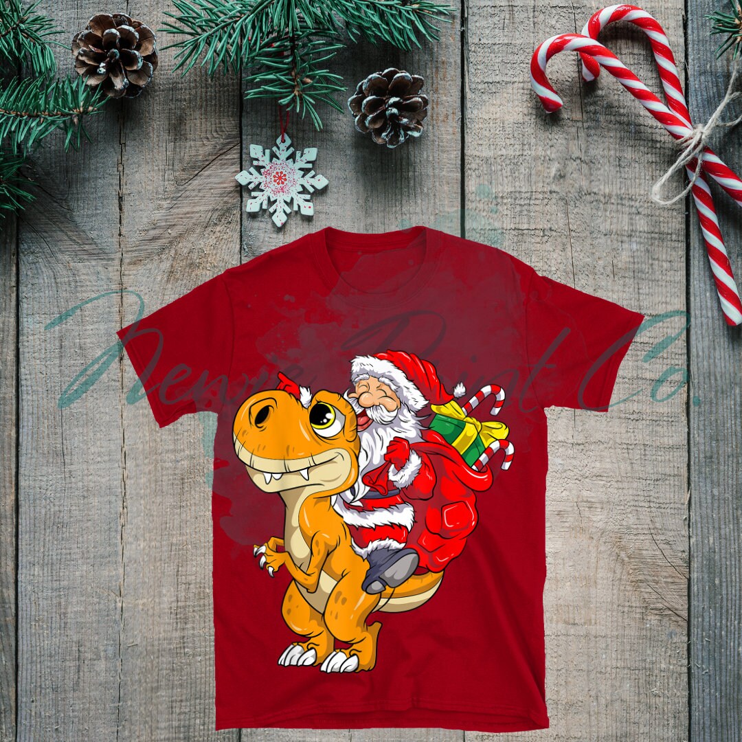Santa Riding Dino - Christmas T-shirt
