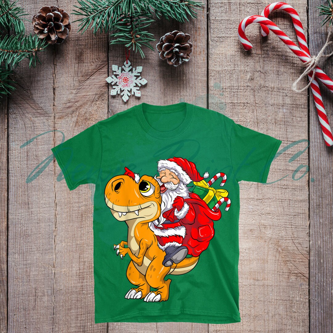 Santa Riding Dino - Christmas T-shirt