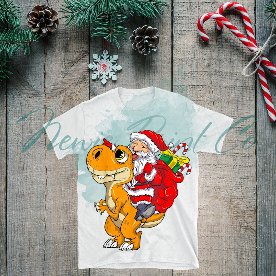 Santa Riding Dino - Christmas T-shirt