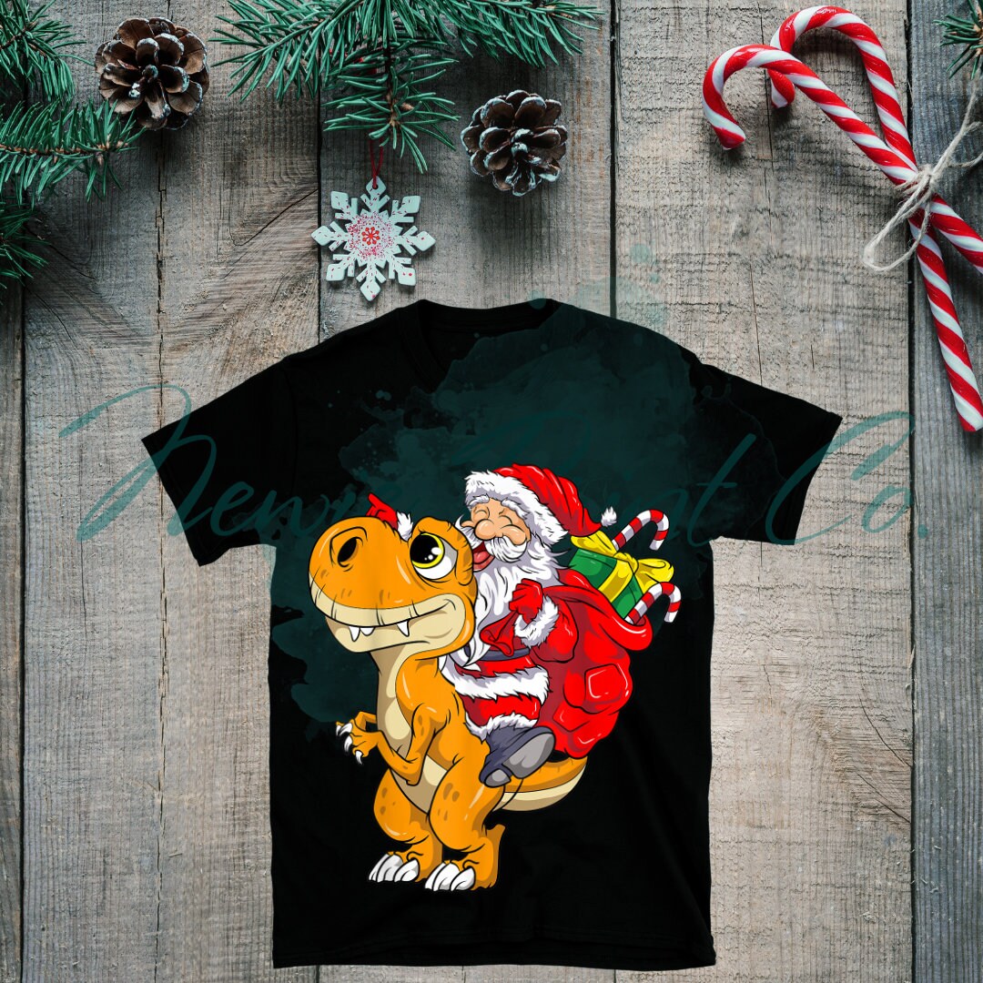 Santa Riding Dino - Christmas T-shirt