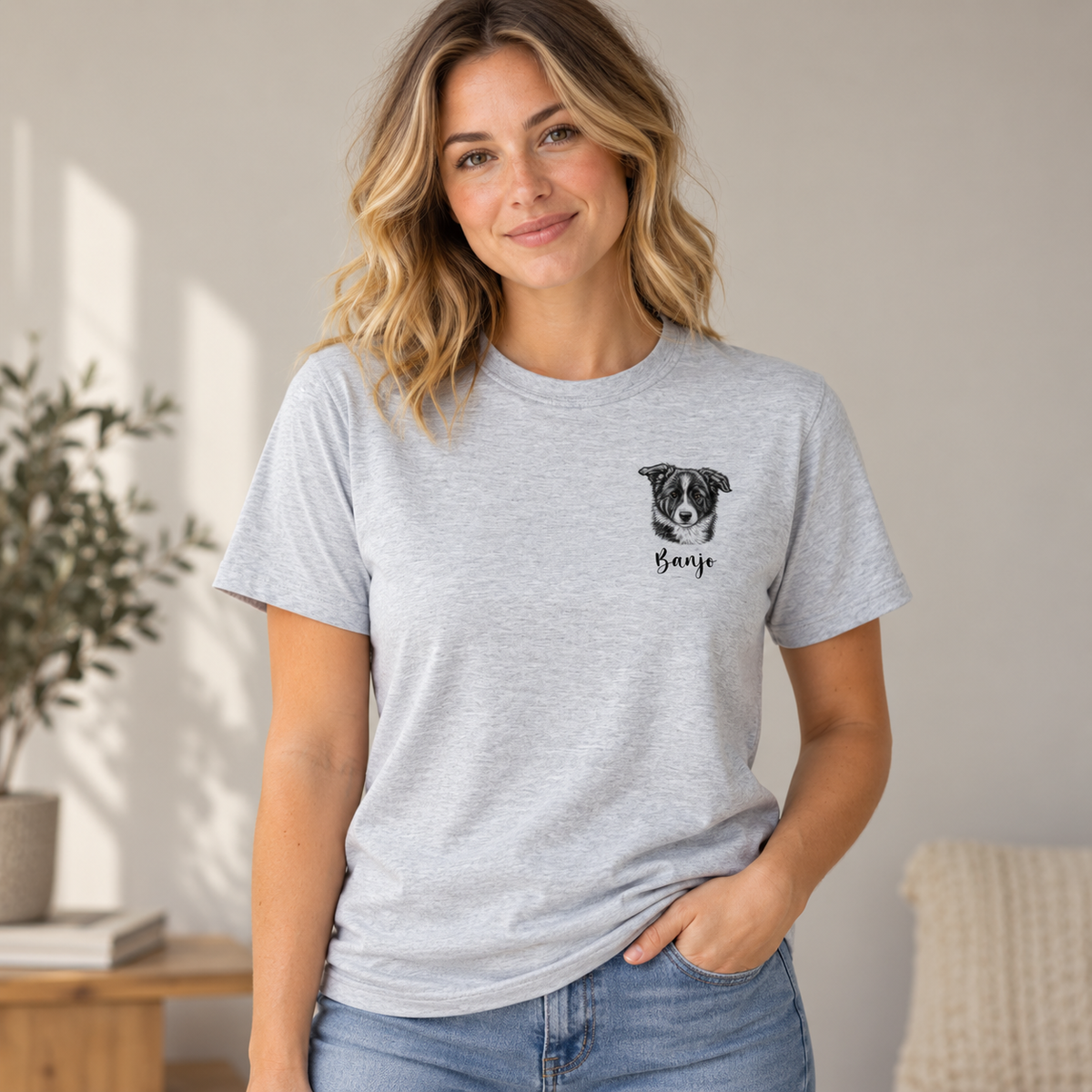 Custom Pet Portrait T-Shirt, Personalised Dog Line Art Tee with Name, Pet Memorial Gift, Dog Mum Gift, Custom Pet Portrait Shirt