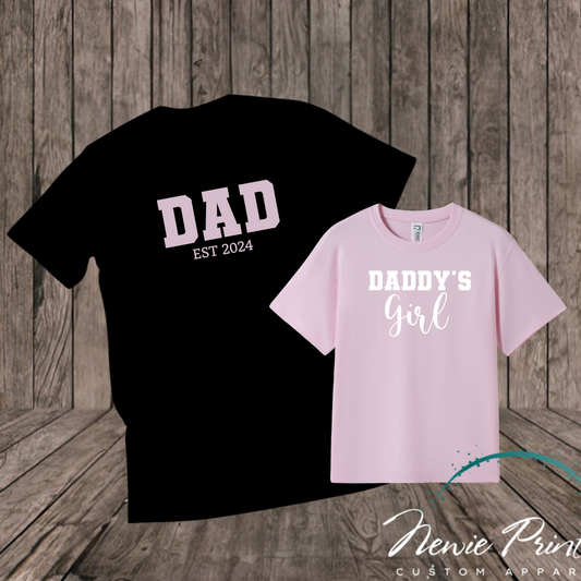 Daddys Girl Tee Set - Black Pink (Pink White Text)