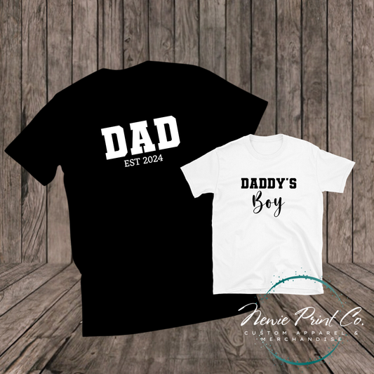 Daddys Boy Tee Set - Black White (Black Text)
