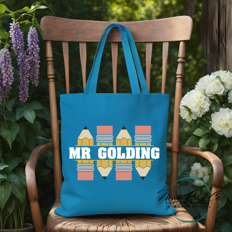 custom teacher tote with pencil design