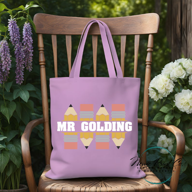 custom teacher tote with pencil design