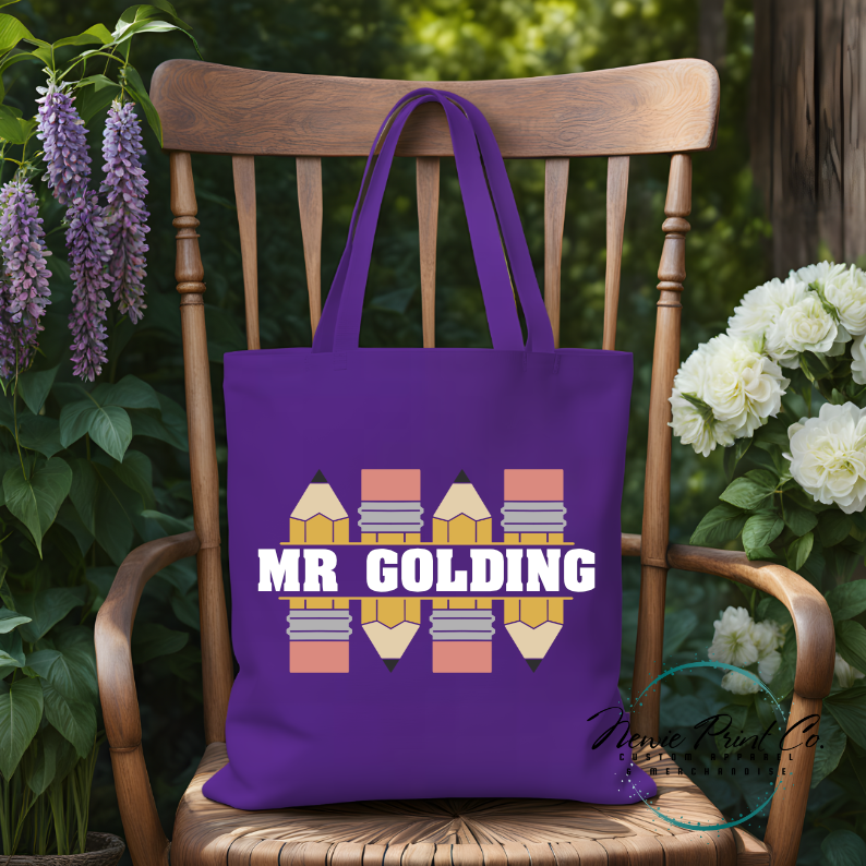 custom teacher tote with pencil design