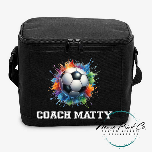 Personalized 6-pack can cooler bag with custom name embroidery, perfect for Father’s Day gifts, weekend outings, and keeping drinks cold on the go.