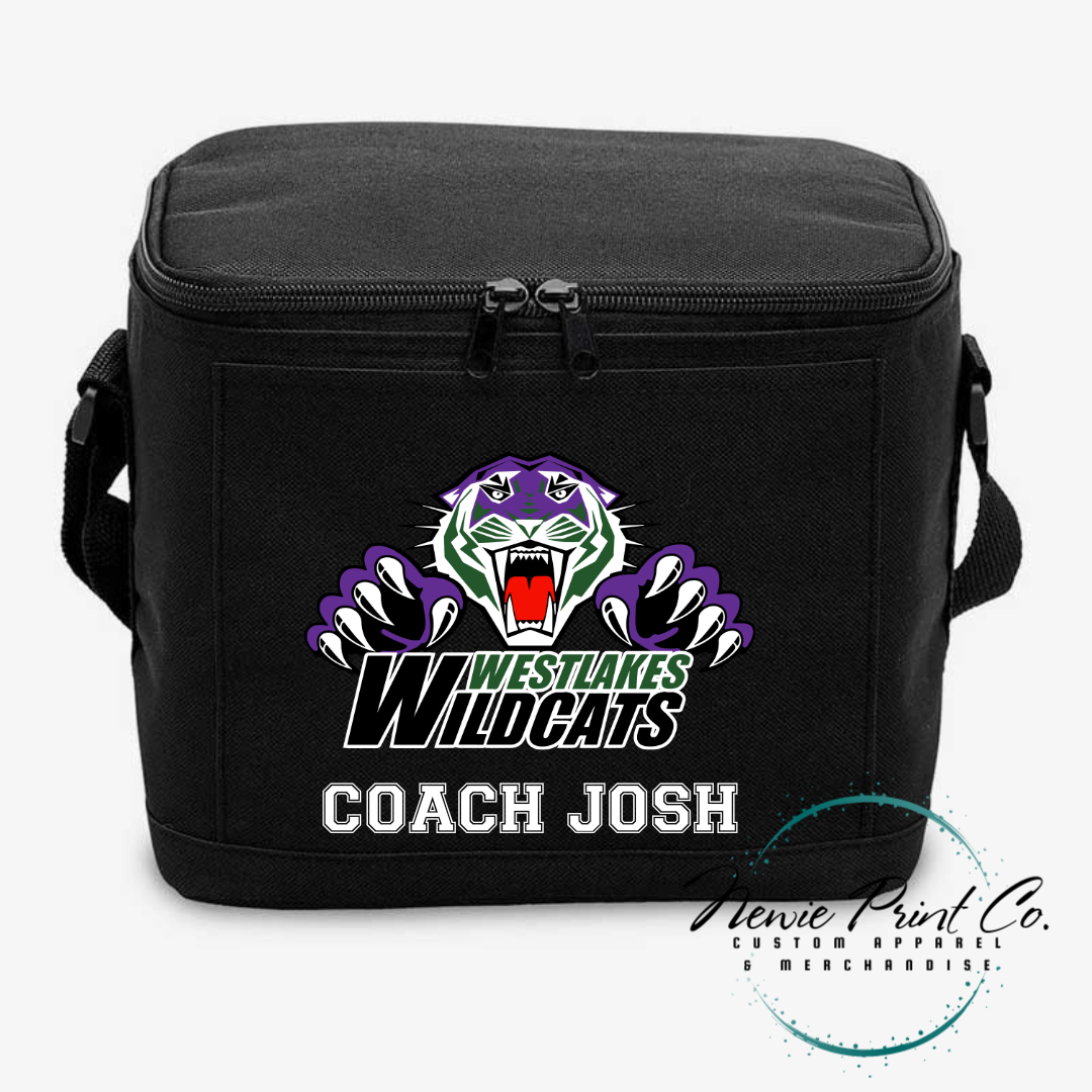 Personalized 6-pack can cooler bag with custom name embroidery, perfect for Father’s Day gifts, weekend outings, and keeping drinks cold on the go.