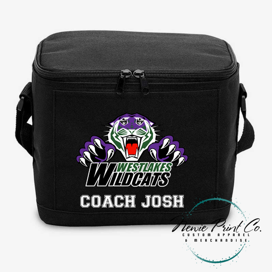 Personalized 6-pack can cooler bag with custom name embroidery, perfect for Father’s Day gifts, weekend outings, and keeping drinks cold on the go.