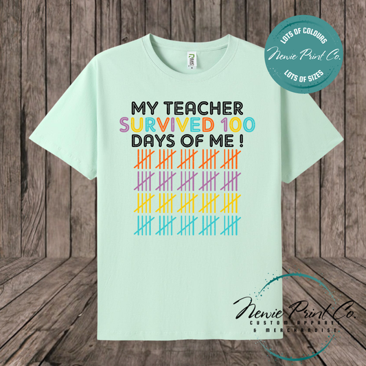 My Teacher Survived 100 Days Tally - 100 Days of School T-shirt Kids
