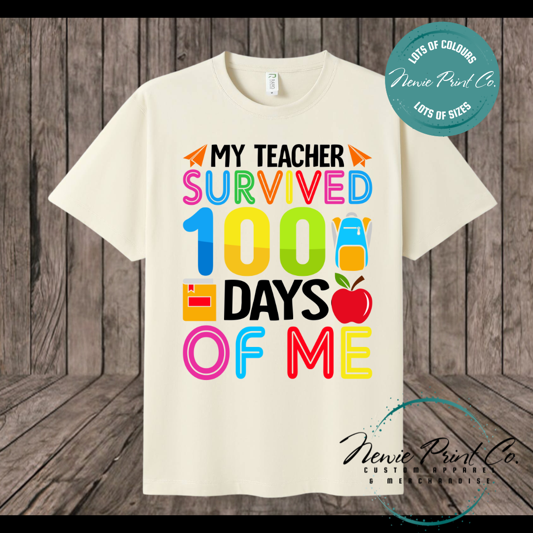 Celebrate 100 Days of School with custom t-shirts! Personalised with names, printed on premium cotton. Fast shipping Australia-wide.