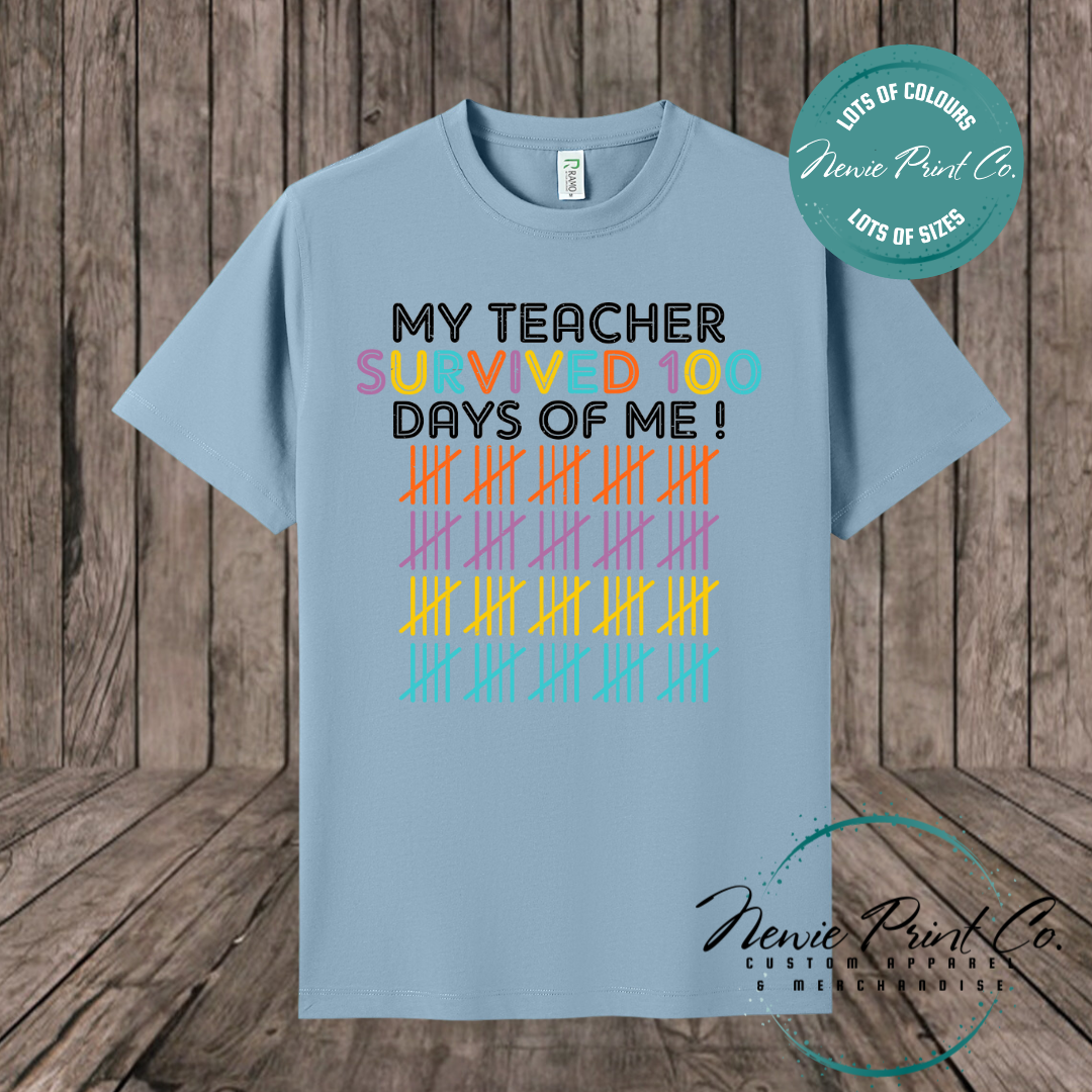 My Teacher Survived 100 Days Tally - 100 Days of School T-shirt Kids