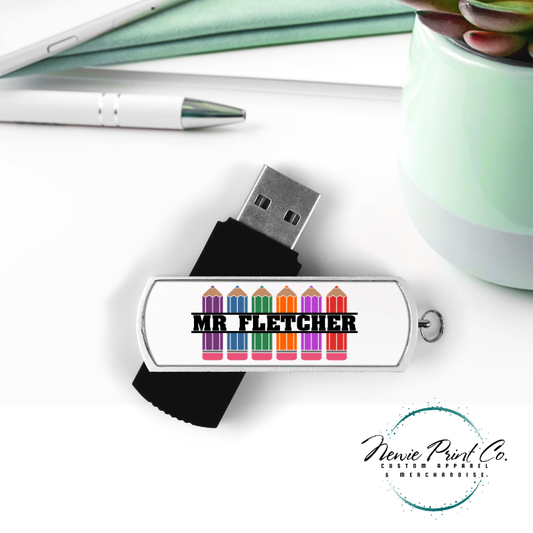 customer printed usb stick for teacher colourful pencil design