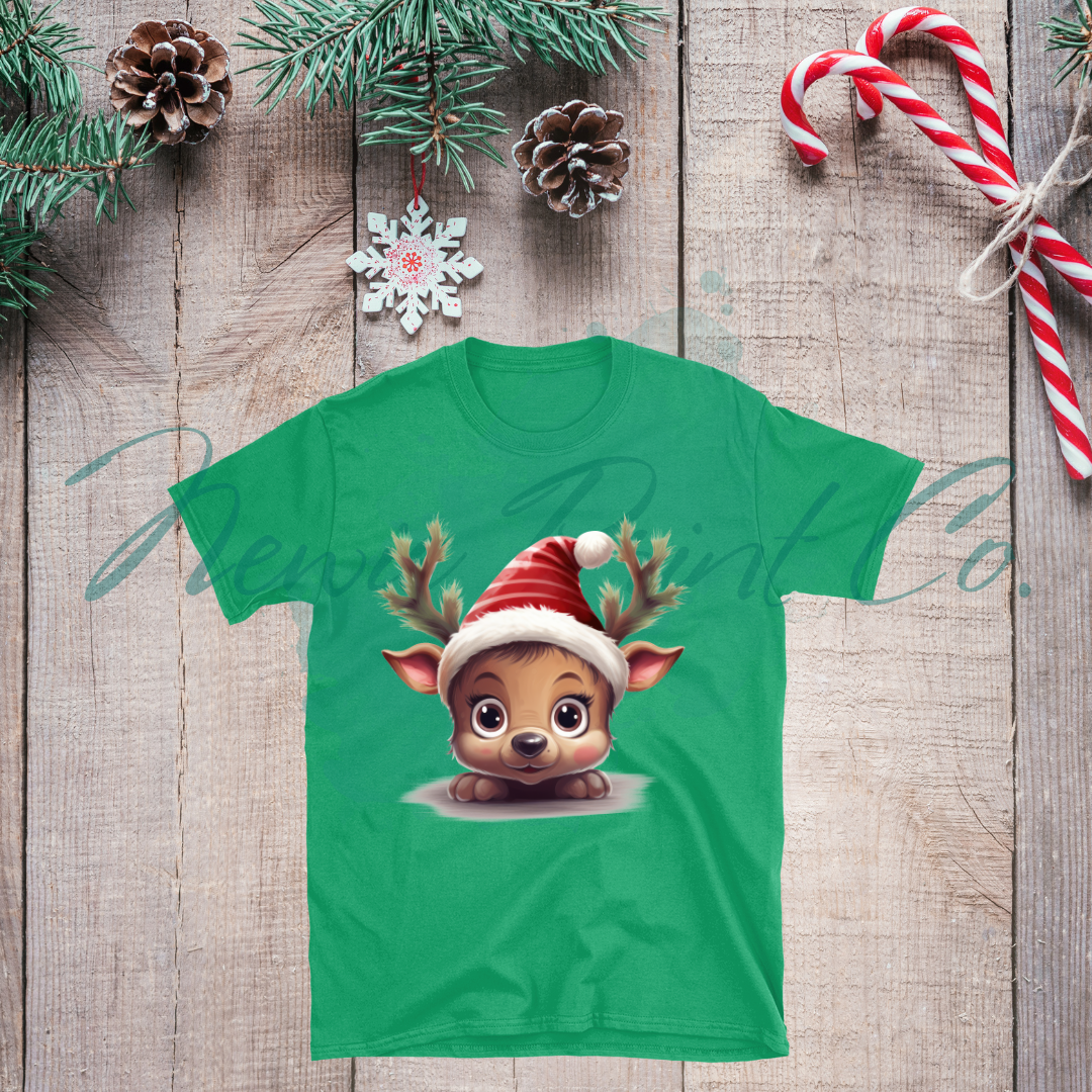 Peeking Reindeer - Christmas T-shirt