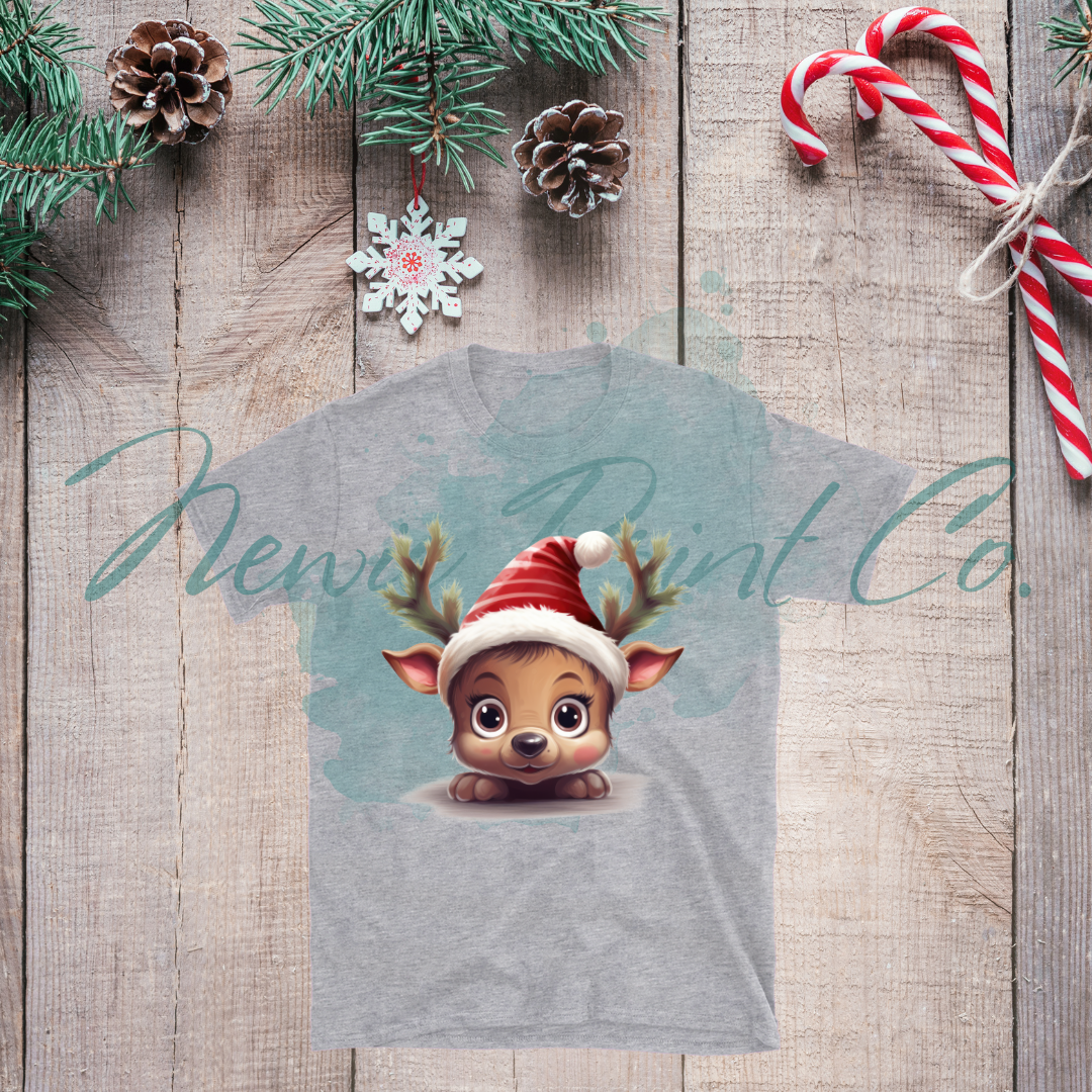 Peeking Reindeer - Christmas T-shirt