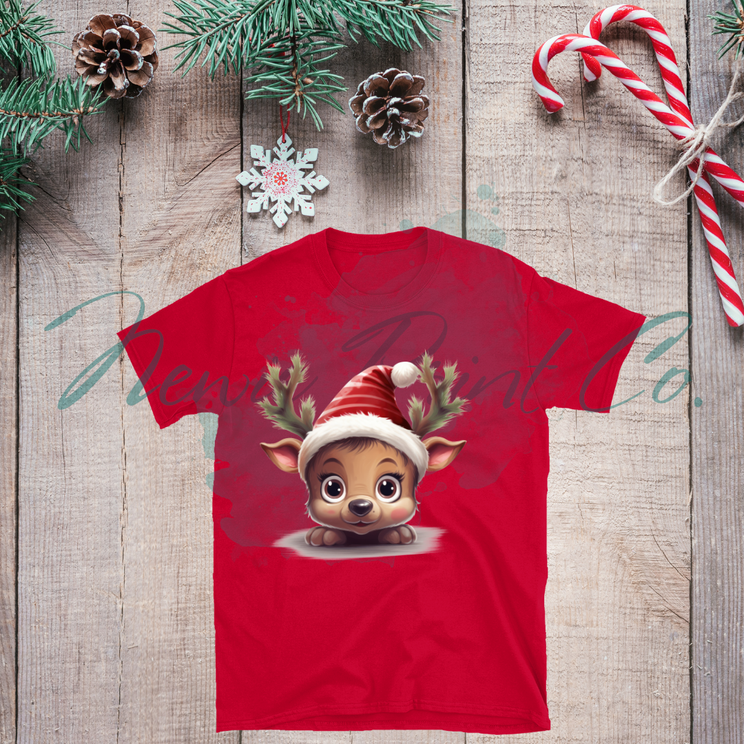Peeking Reindeer - Christmas T-shirt