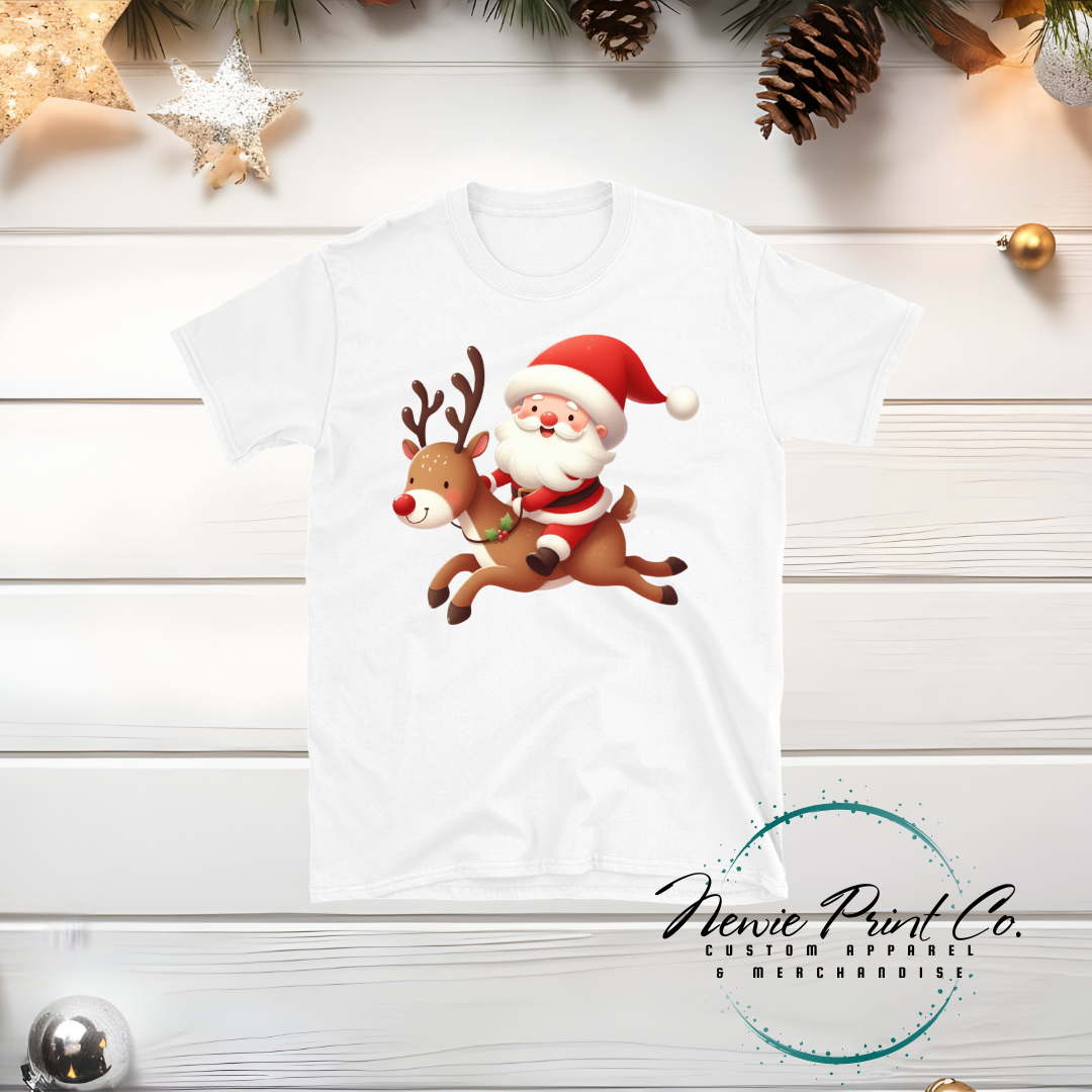 Santa Riding Reindeer - Christmas T-shirt