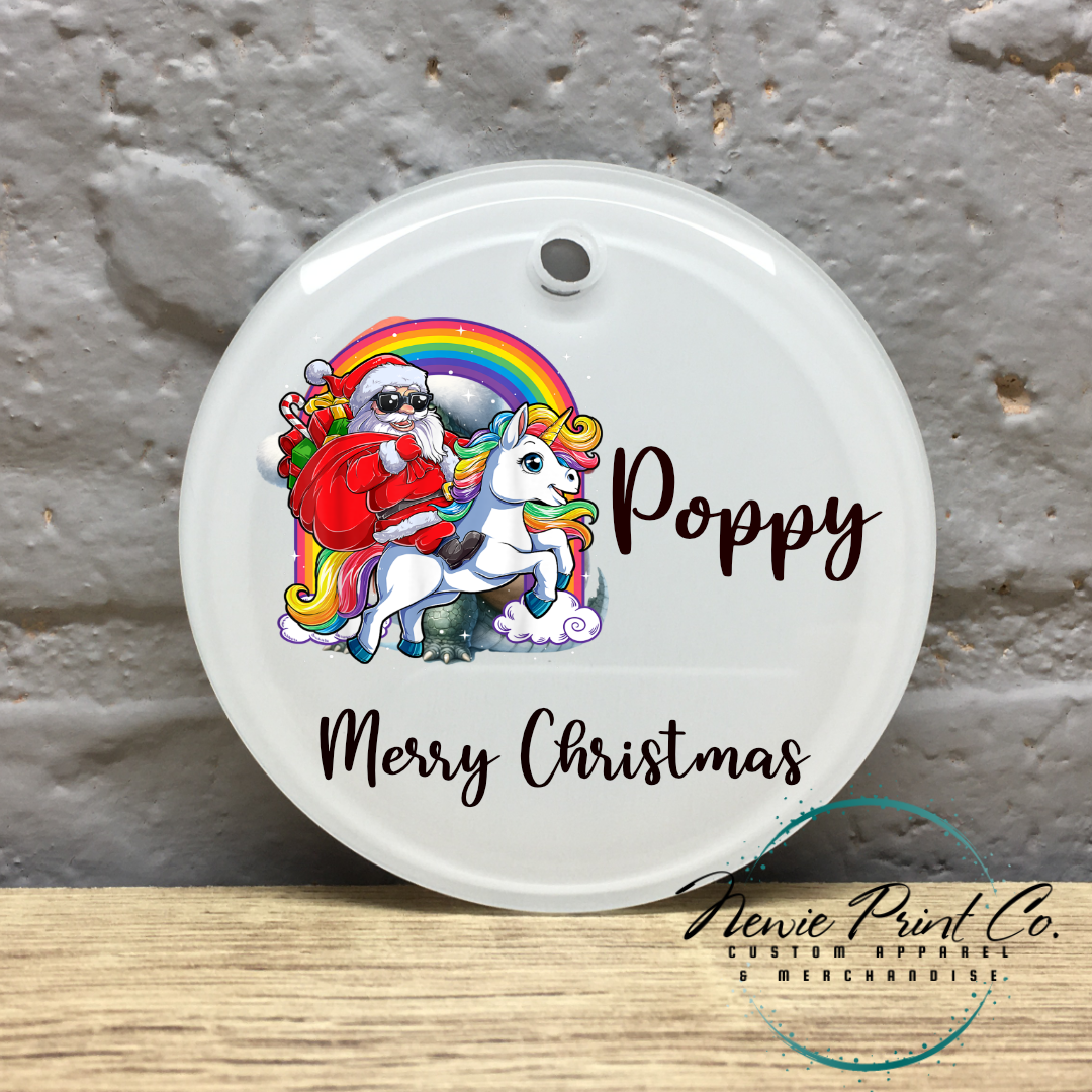 Personalised Ornament Christmas Santa Riding Unicorn - Christmas Keepsake