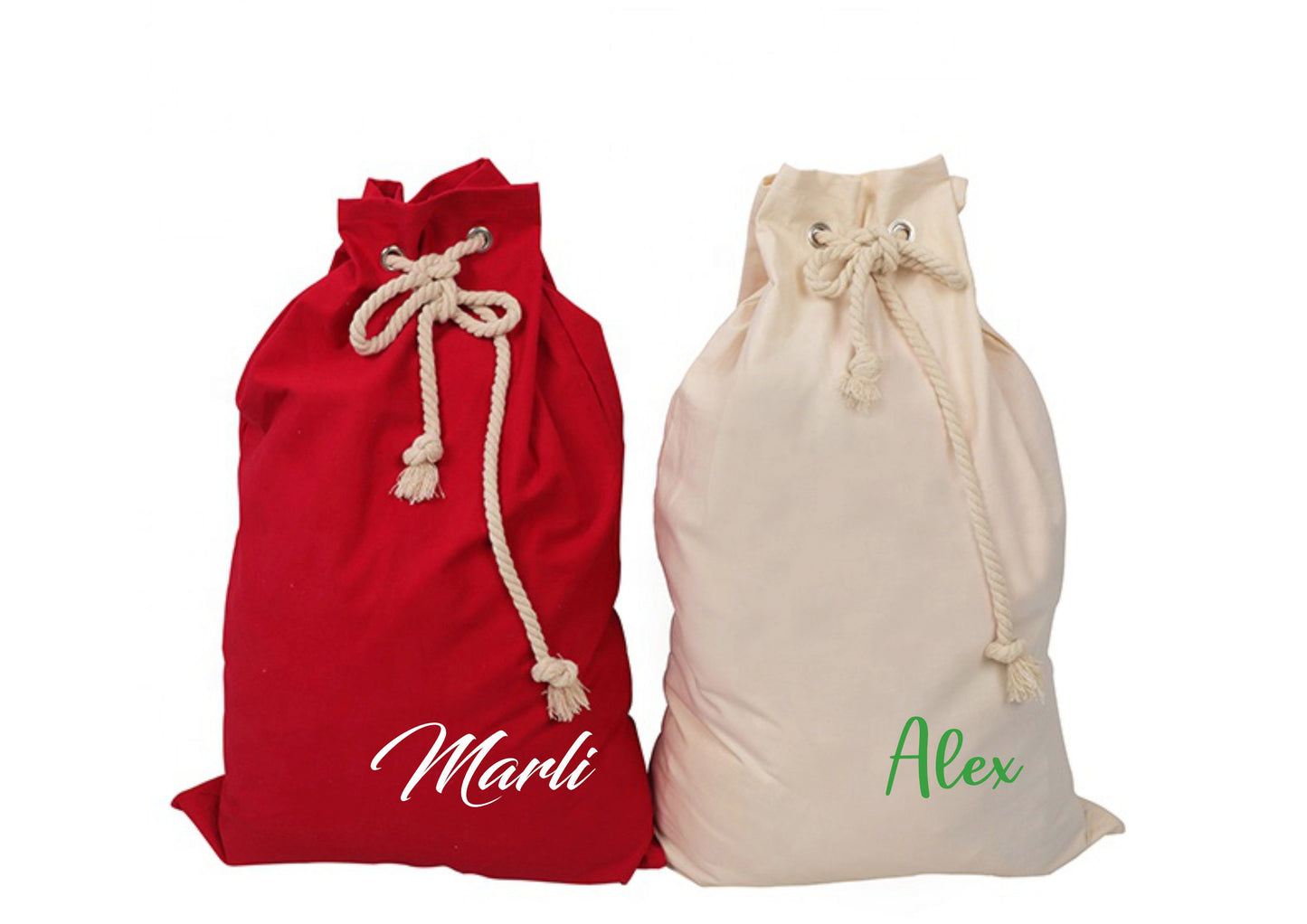 Personalised Santa Sacks - Red, Green and Beige