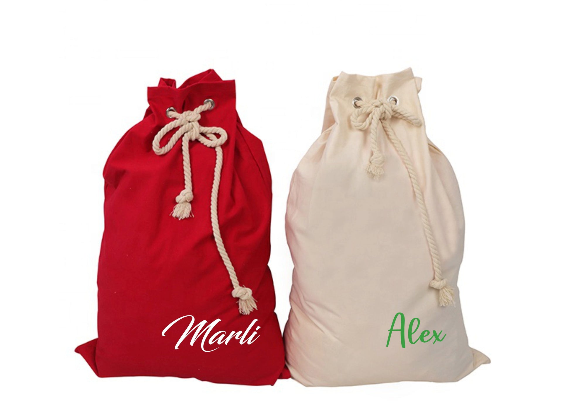 Personalised Santa Sacks - Red, Green and Beige