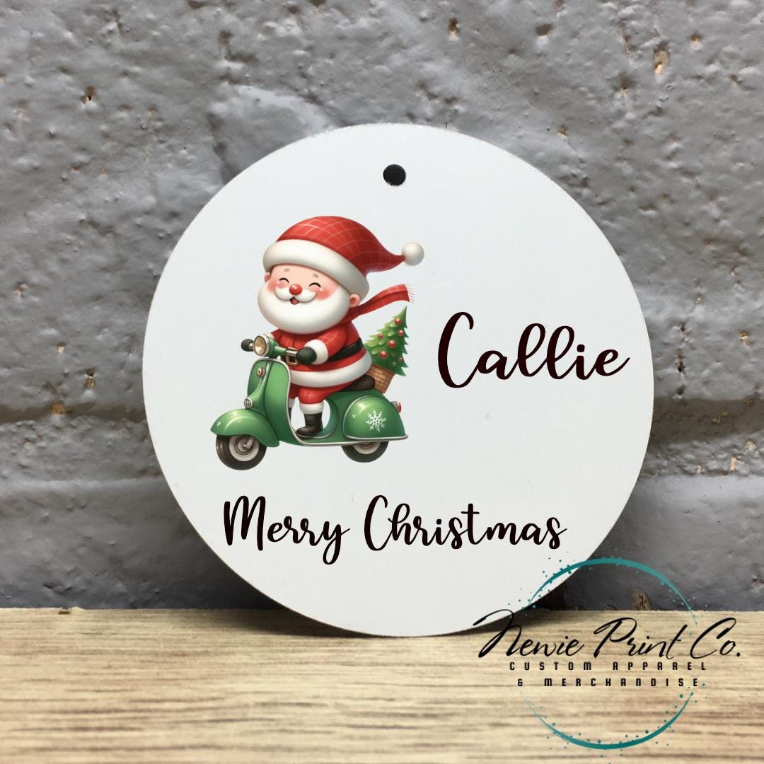 Santa Riding Green Scooter Personalised Ornament - Christmas Keepsake