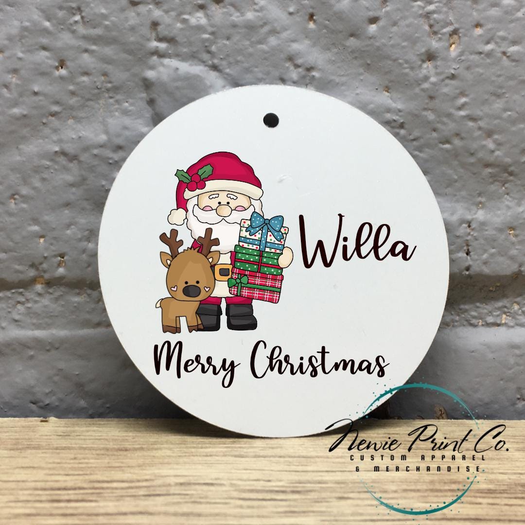 Reindeer with Reindeer and Presents Personalised Ceramic Ornament - Christmas Keepsake