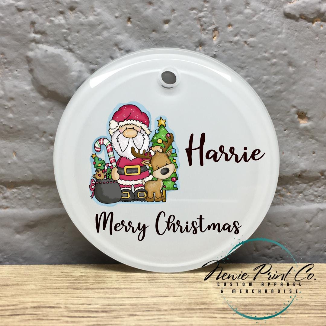 Personalised Ceramic Ornament Santa & Reindeer - Christmas Keepsake
