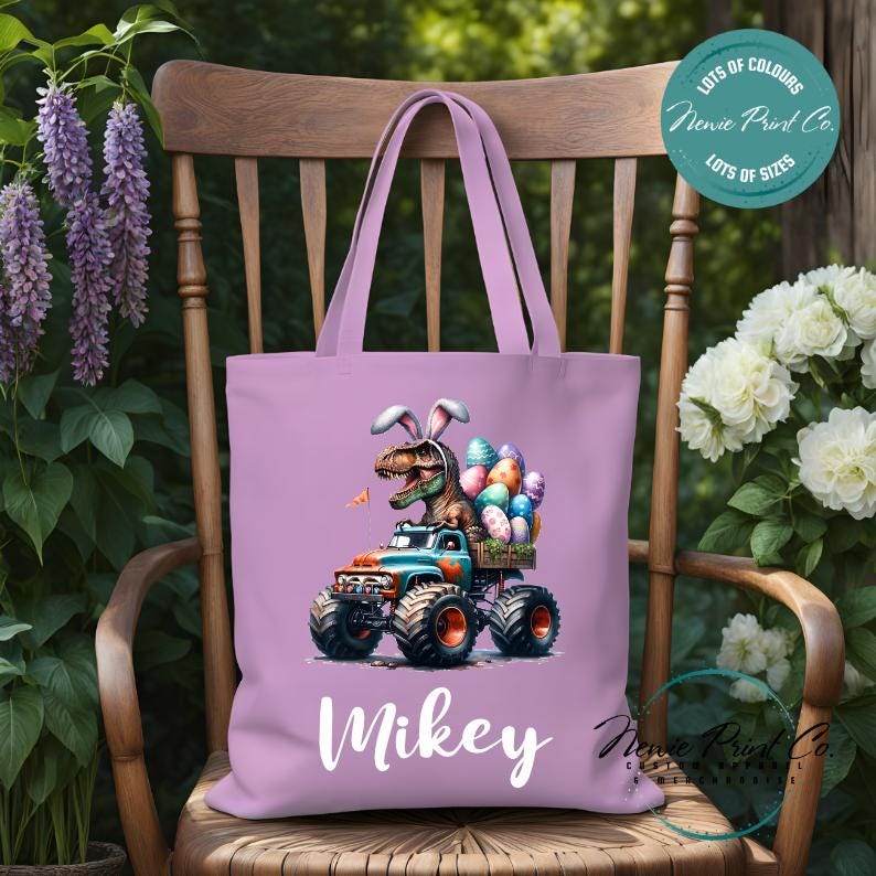 Monster Truck Dino - Easter Personalized Tote/Library Bag
