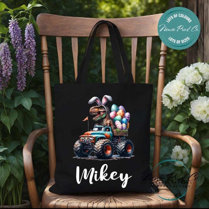 Monster Truck Dino - Easter Personalized Tote/Library Bag