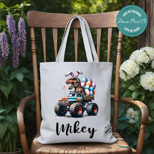 Monster Truck Dino - Easter Personalized Tote/Library Bag
