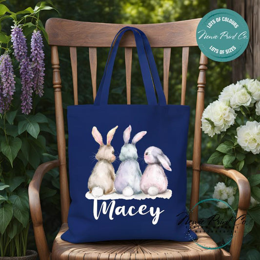 Three Bunnies - Easter Personalized Tote/Library Bag