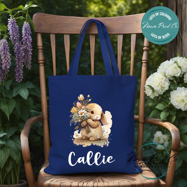 Flower Bunny - Easter Personalized Tote/Library Bag