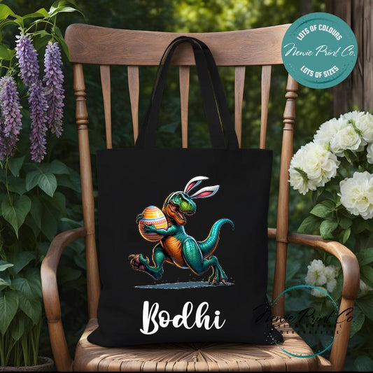 Dino Running - Easter Personalized Tote/Library Bag