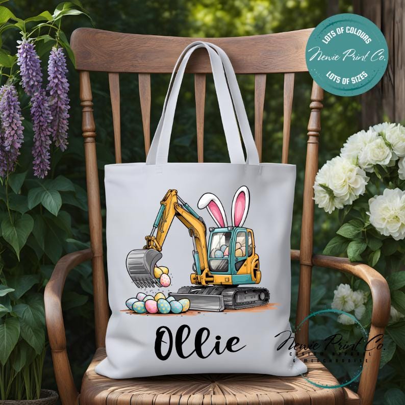 Eggscavator - Easter Personalized Tote/Library Bag