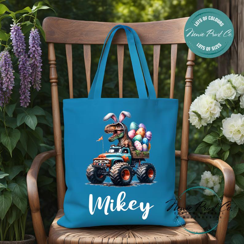 Monster Truck Dino - Easter Personalized Tote/Library Bag