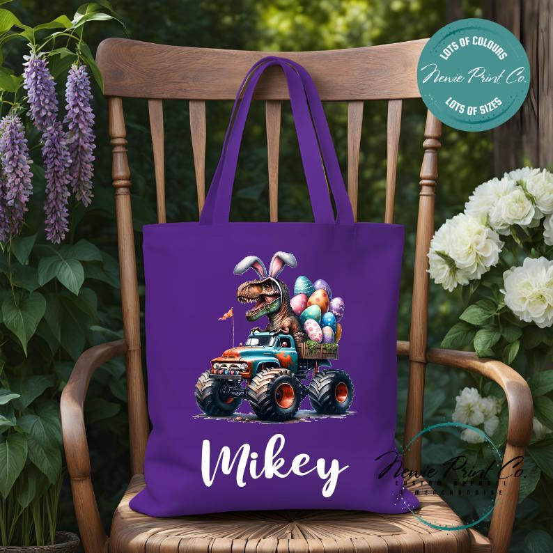 Monster Truck Dino - Easter Personalized Tote/Library Bag