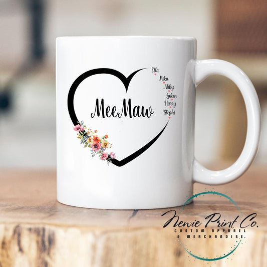 Custom Grandkids Name Watercolour Flower Mug