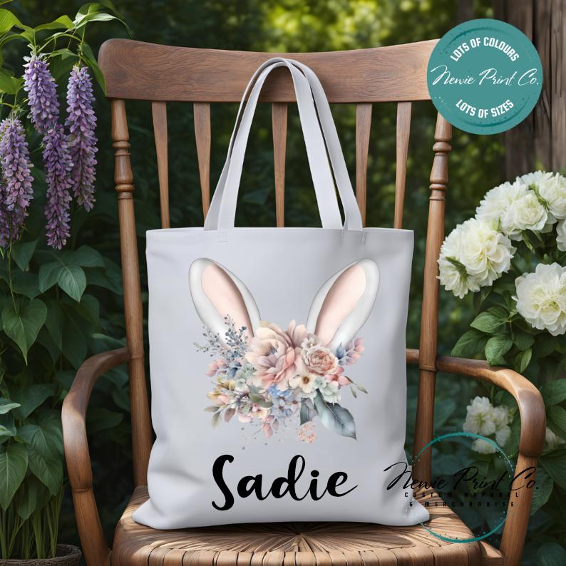 Flower Ears - Easter Personalized Tote/Library Bag