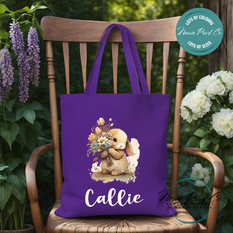 Flower Bunny - Easter Personalized Tote/Library Bag