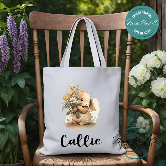 Flower Bunny - Easter Personalized Tote/Library Bag