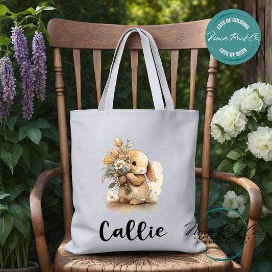 Flower Bunny - Easter Personalized Tote/Library Bag