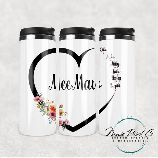 Custom Grandkids Name Watercolour Flower - Insulated Travel Coffee Tumbler
