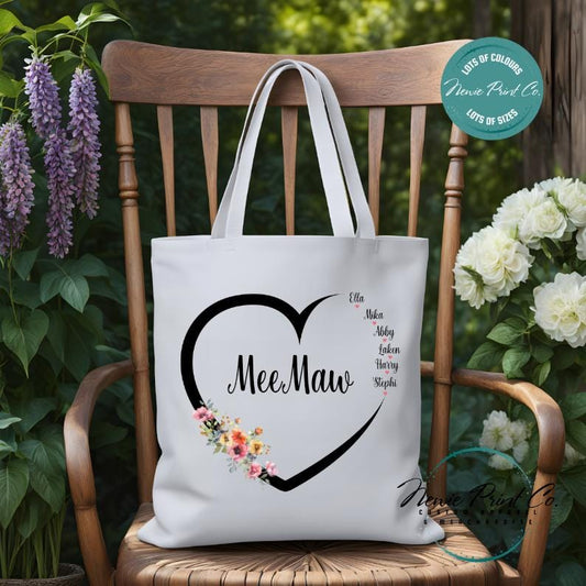Custom Grandkids Name Watercolour Flower - Tote/Library Bags
