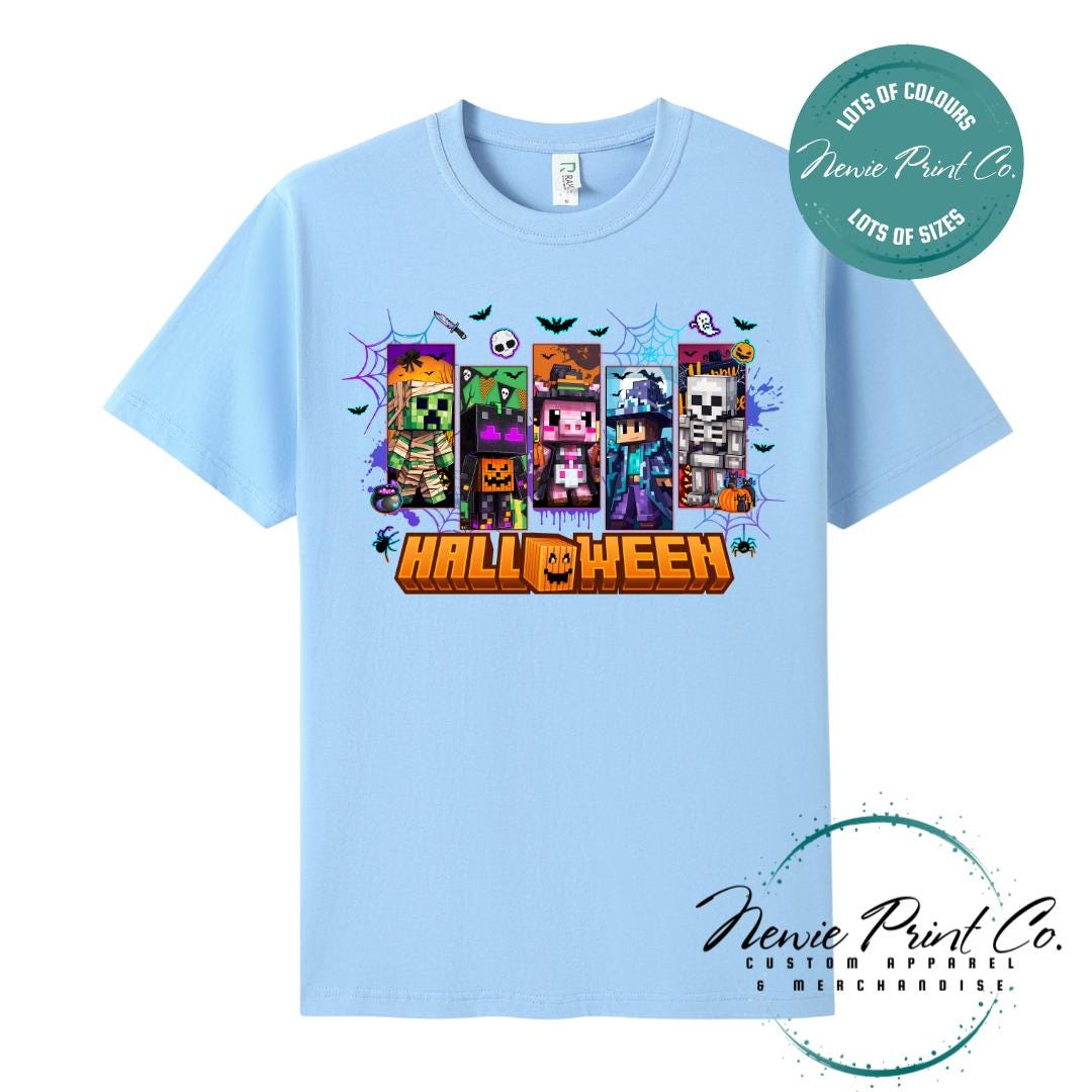 Custom Halloween t-shirts, featuring spooky designs and optional personalised names - perfect for Halloween parties, school events, or family matching outfits.