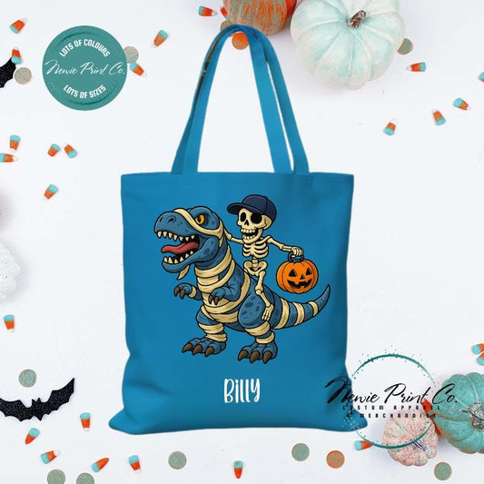 Custom Halloween tote bag with optional personalised name printed on the front, perfect for trick-or-treating or spooky season gifts