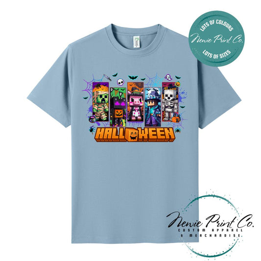 Custom Halloween t-shirts, featuring spooky designs and optional personalised names - perfect for Halloween parties, school events, or family matching outfits.