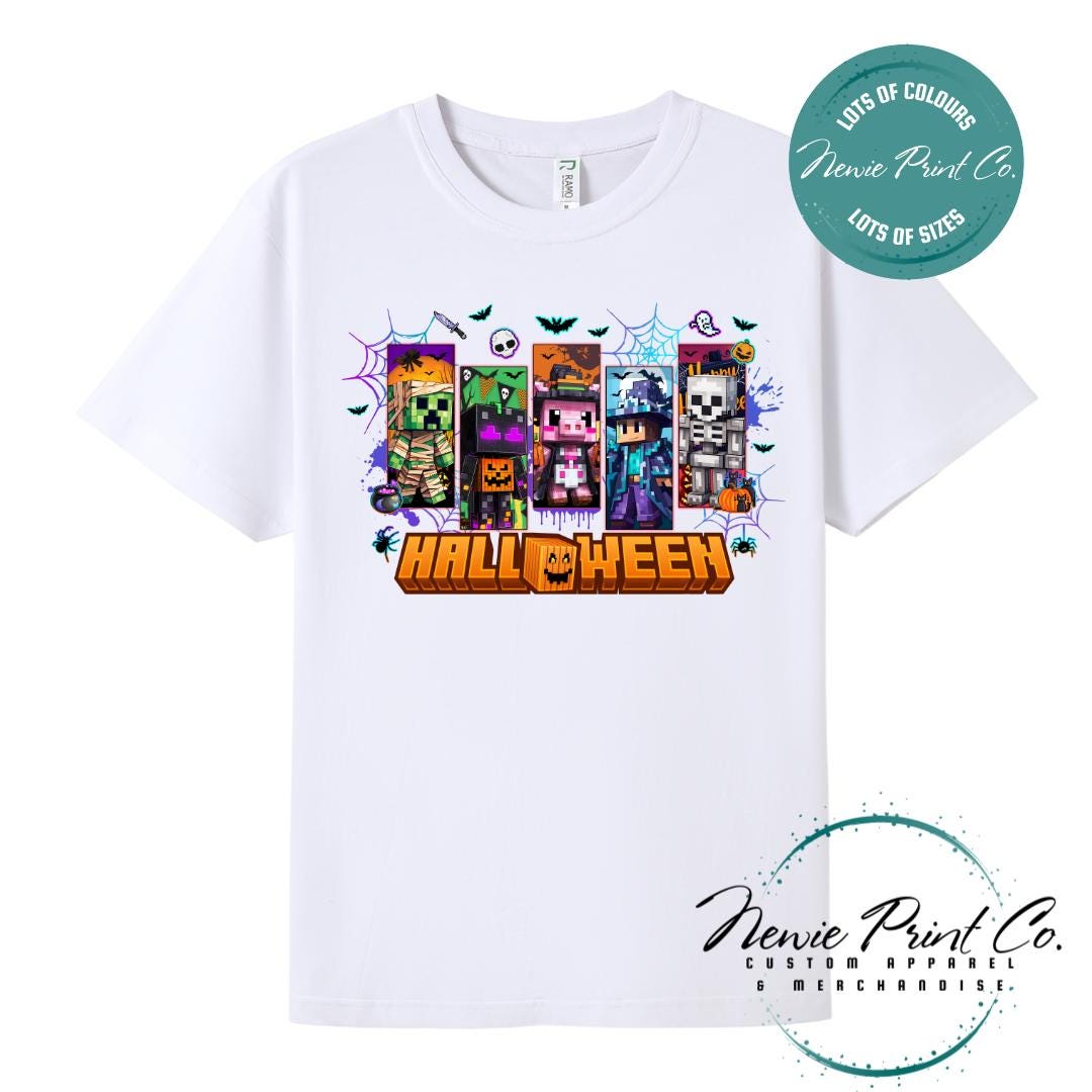 Custom Halloween t-shirts, featuring spooky designs and optional personalised names - perfect for Halloween parties, school events, or family matching outfits.