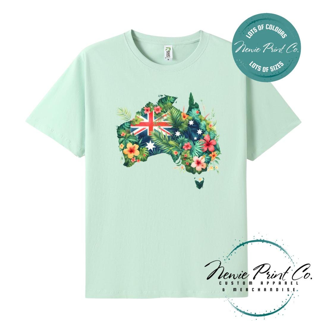 Australia Floral Map T-Shirt | Aussie Map Tee | Australian Graphic Shirt | Unisex Adult T-Shirt