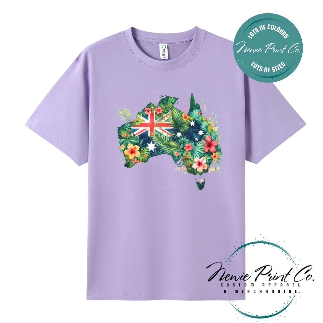 Australia Floral Map T-Shirt | Aussie Map Tee | Australian Graphic Shirt | Unisex Adult T-Shirt